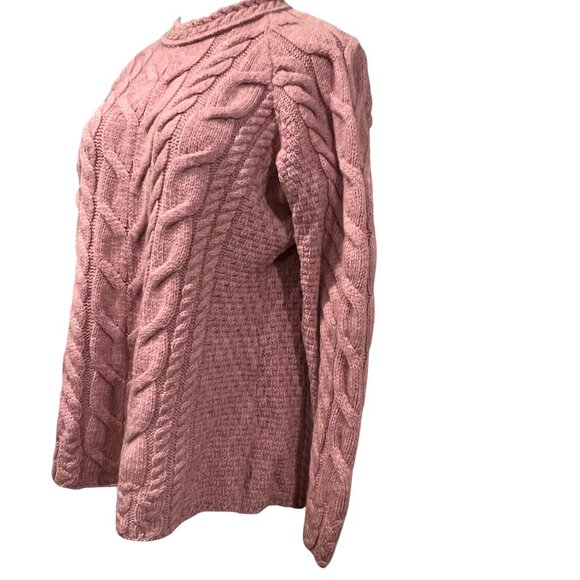 Carraig Donn Irish Wool Cable Knit Sweater, Pink XXL - Picture 9 of 11